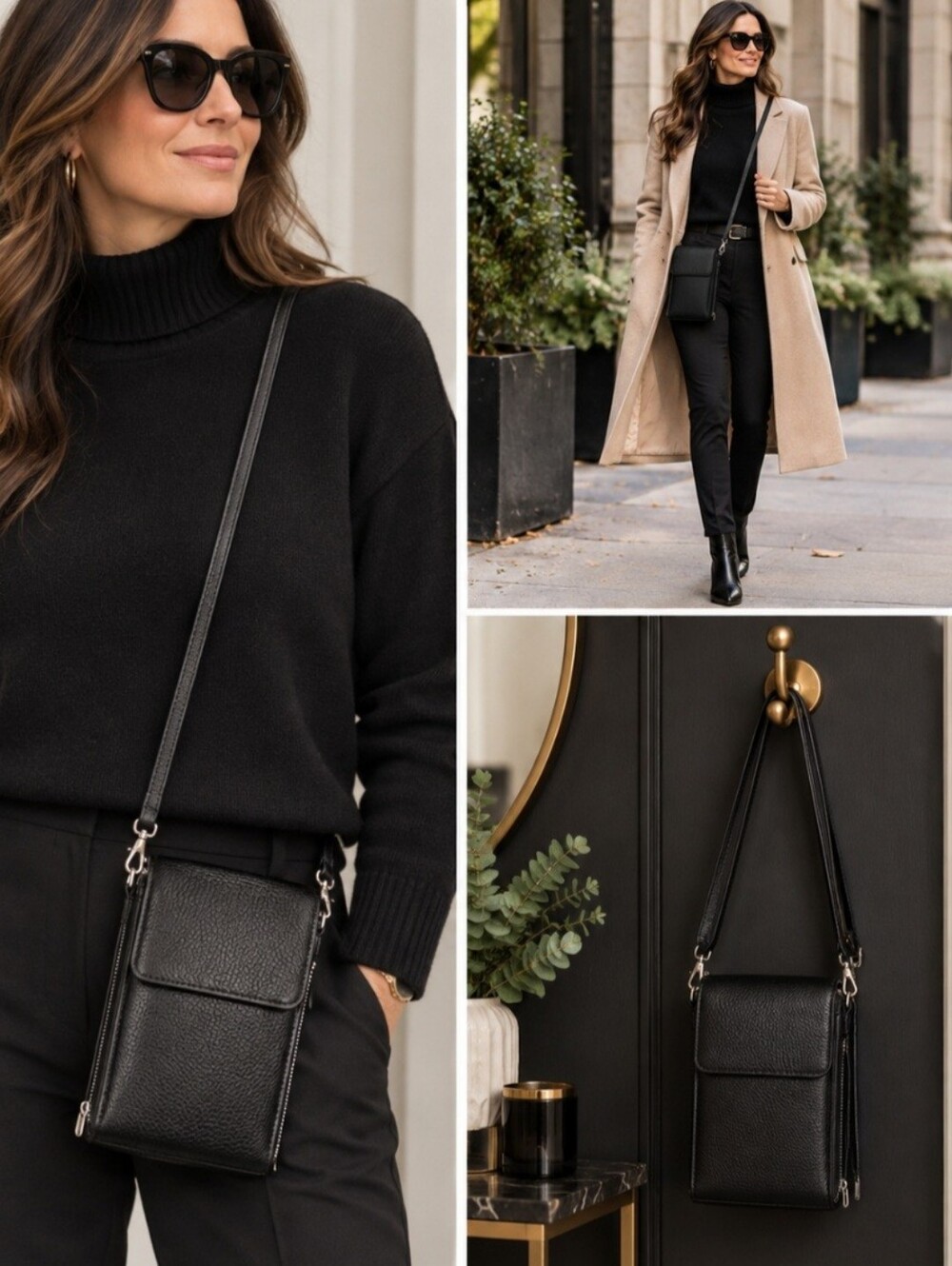 Bugatti Black Crossbody Phone Bag - Sleek Leatherette Women's Shoulder Bag